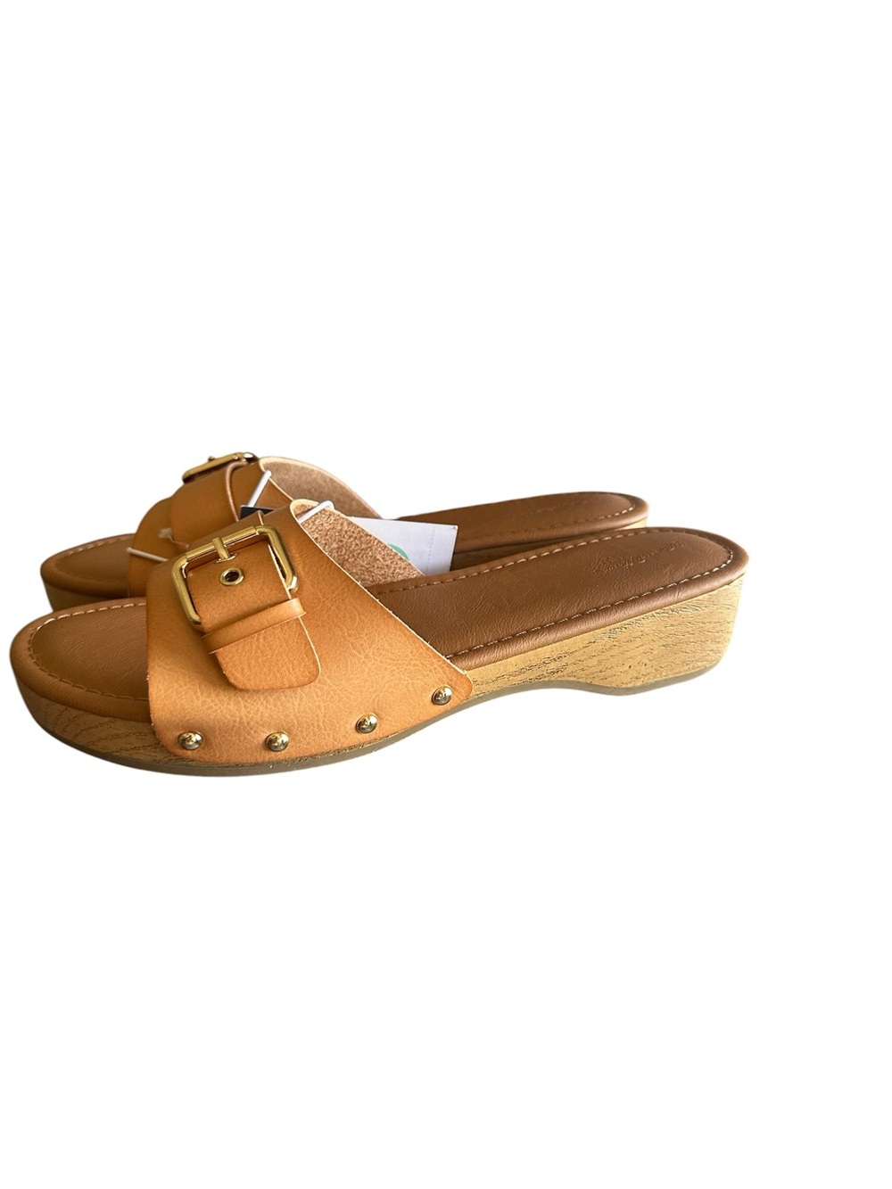 Women’s Tan Slide Sandals with Stud Detail